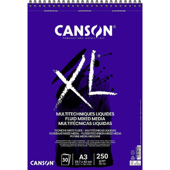 Canson XL - Tekenblok (spiraal) Fluid Mix Media A3 (297x420mm) 250gr/30vel