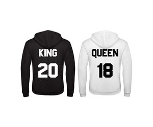 BASIC KING & QUEEN HOODIES SET MET PERSOONLIJKE DATUM Couple Kleding | Snelle levering in NL & BE | Whattheshirt