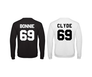 BASIC BONNIE & CLYDE HOODIES MET RUGNUMMER Couple Kleding | Snelle levering in NL & BE | Whattheshirt
