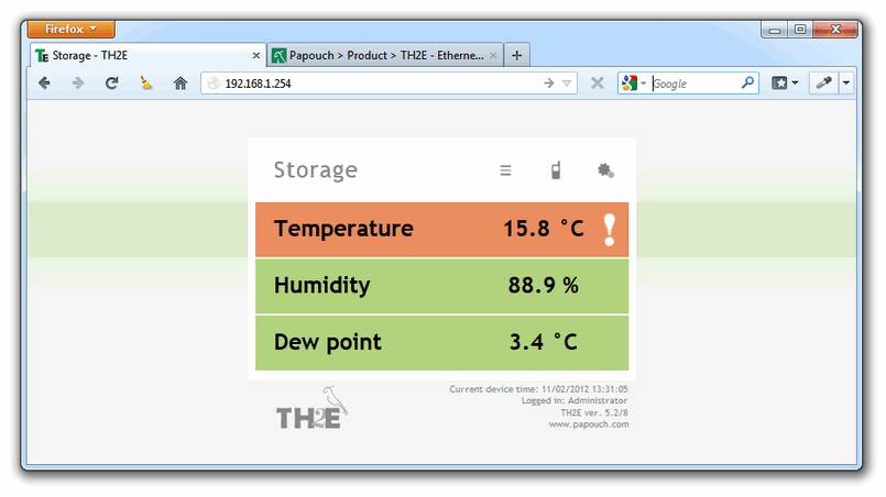 TH2E - Ethernet temperatuur- en vochtigheidssensor