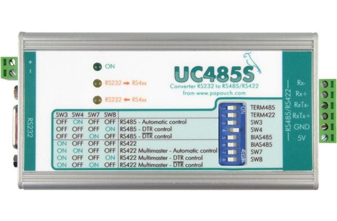 UC485S: RS232 naar RS485 / RS422 lijnomvormer - aansluitklemmen