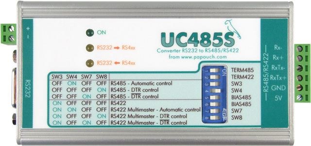 UC485S: RS232 to RS485 / RS422 line converter - plug terminals