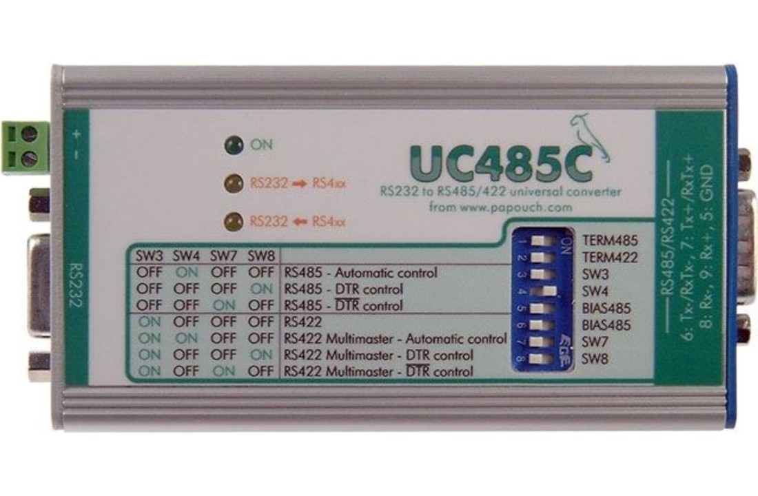 UC485S: RS232 naar RS485 / RS422 lijnomvormer - aansluitklemmen