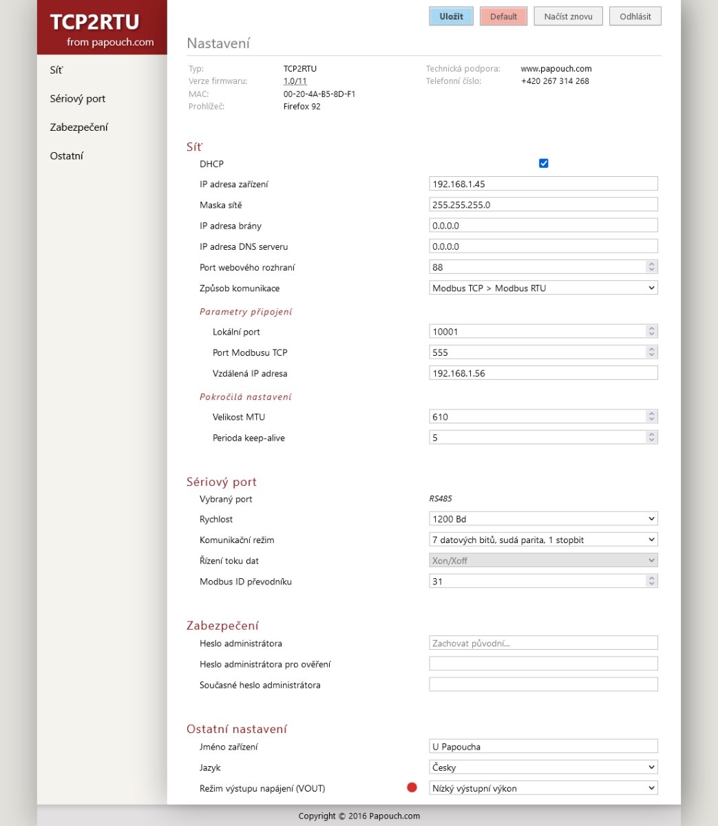 TCP2RTU-POE, MODBUS TCP naar RTU / ASCII-converter met PoE-voeding