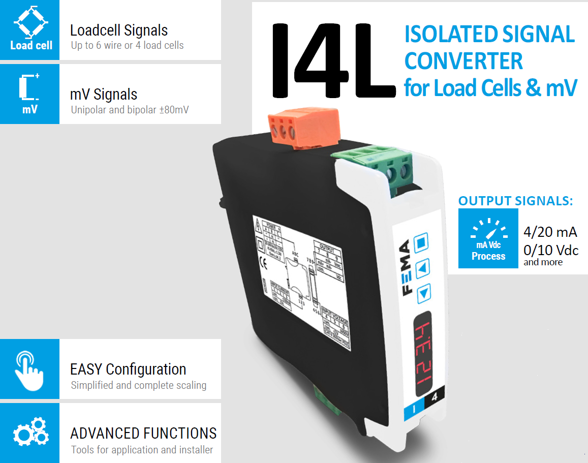 I4L - Load cell Amplifier, isolated, for DIN rail mount.