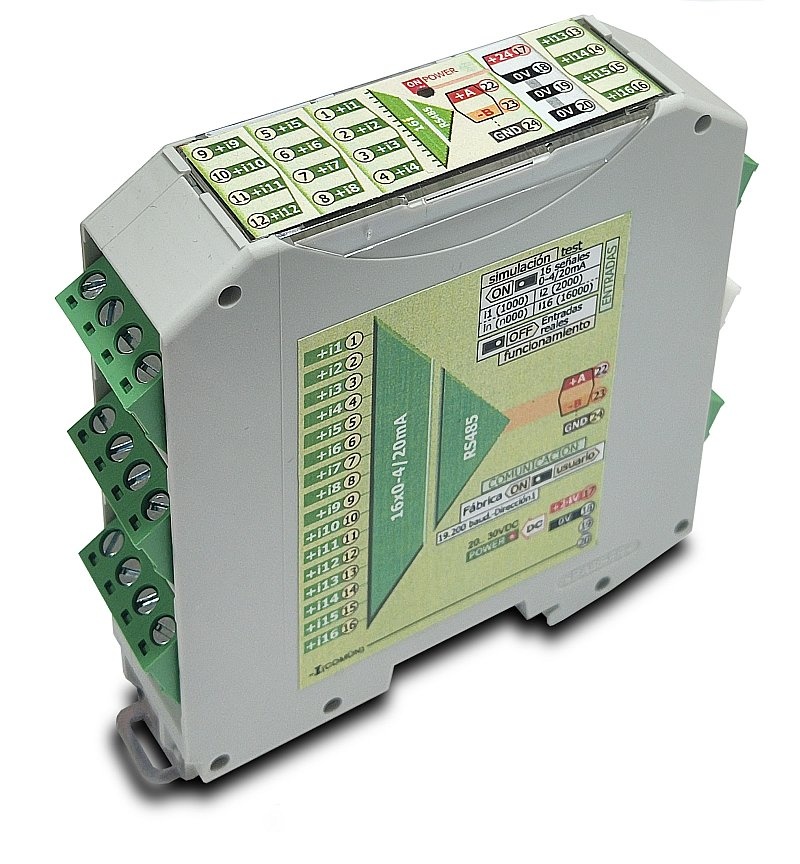 PIMZOS Multiplexer 16 channels 0-4/20mA to RS485 Modbus