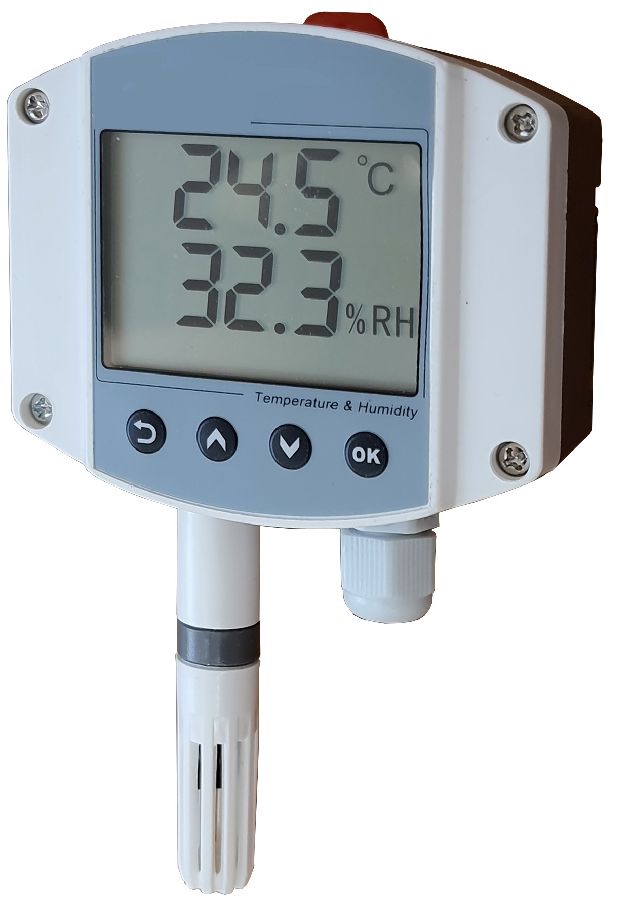 Temperatuur en Luchtvocht sensor met Display, Uitgang 4-20mA