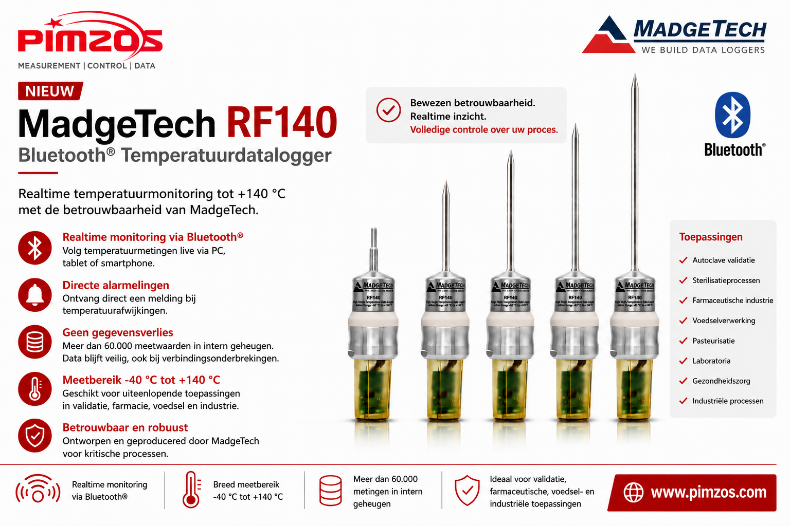RF140 draadloze datalogger voor hoge temperaturen met Bluetooth