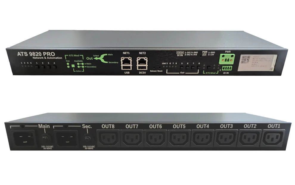 Aviosys ATS 9820 PRO-S – 8-poorts automatische transfer switch en remote PDU