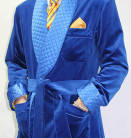 Piet Nollet Robe de chambre courte (veste courte) en velours de coton avec doublure et ceinture contrastantes 100% soie satinée.
