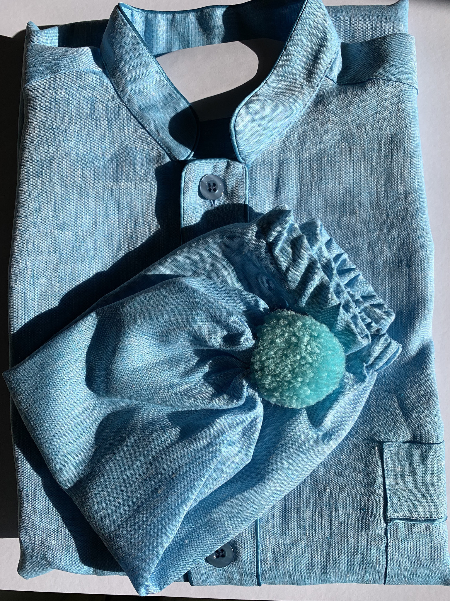 Piet Nollet Nachthemd met slaapmuts voor mannen  ( 100 %  Linnen ) met zakje