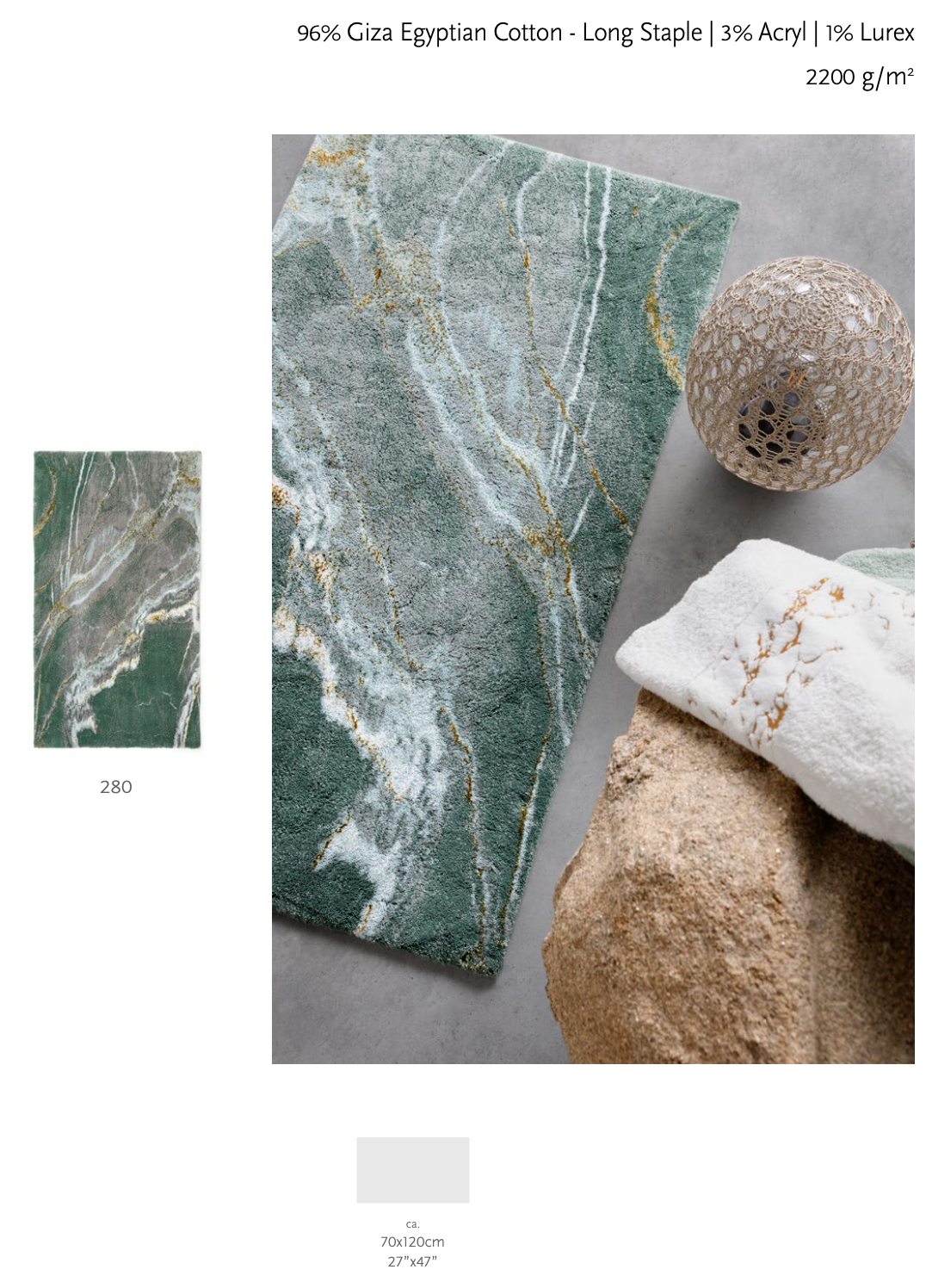 Habidecor Bath rug LIPARI: 96% Egyptian Giza cotton long thread / 3% Acrylic / 1% Lurex - 2200 g/m2