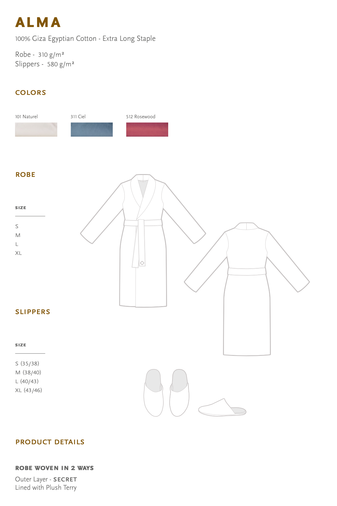 Celso de Lemos Dressing gown ALMA : ( Satin -100% Egyptian GIZA cotton- Extra long threads / 310 g/m2