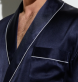 Zimmerli Peignoir long en soie pour homme - vêtements de nuit, bleu marine uni