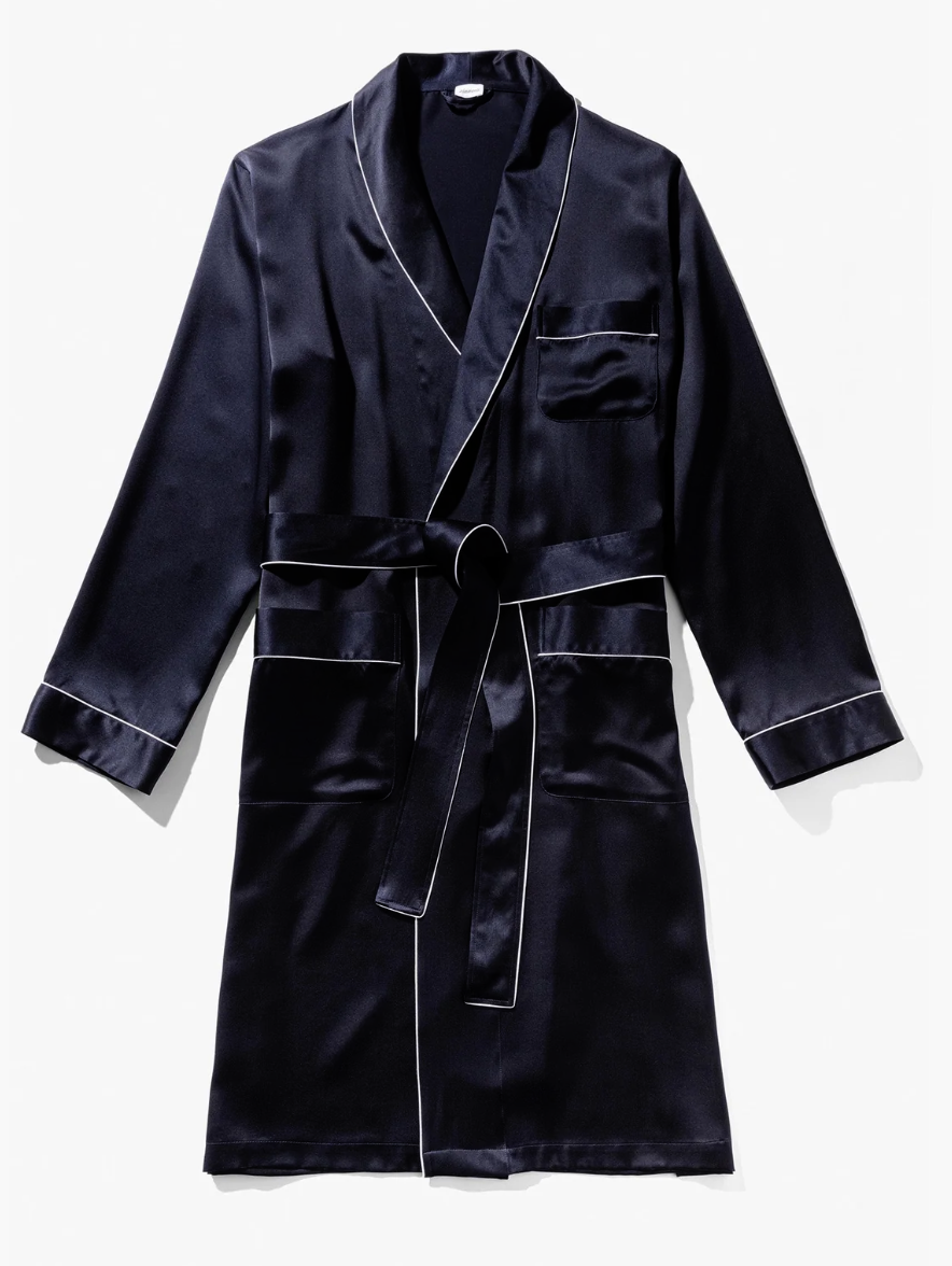 Zimmerli Silk dressing gown long MEN - NIGHTWEAR, plain navy