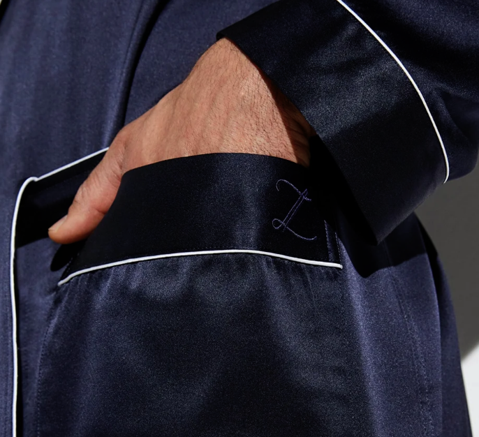 Zimmerli Silk dressing gown long MEN - NIGHTWEAR, plain navy