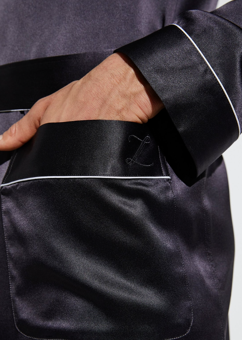 Zimmerli Peignoir long en soie pour homme - vêtements de nuit, anthracite uni