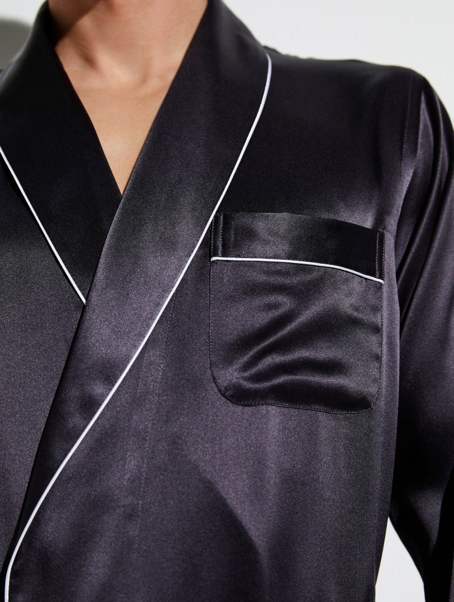 Zimmerli Silk dressing gown long MEN - NIGHTWEAR, plain anthracite