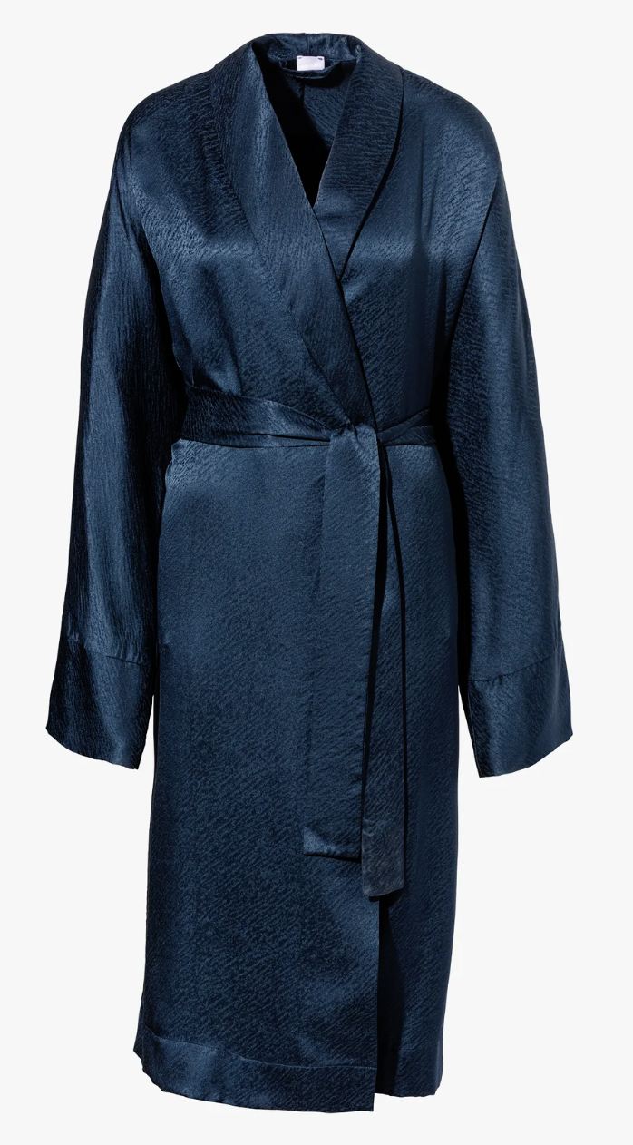 Zimmerli Peignoir long en soie pour femmes - Morgenmantel (bleu nuit)