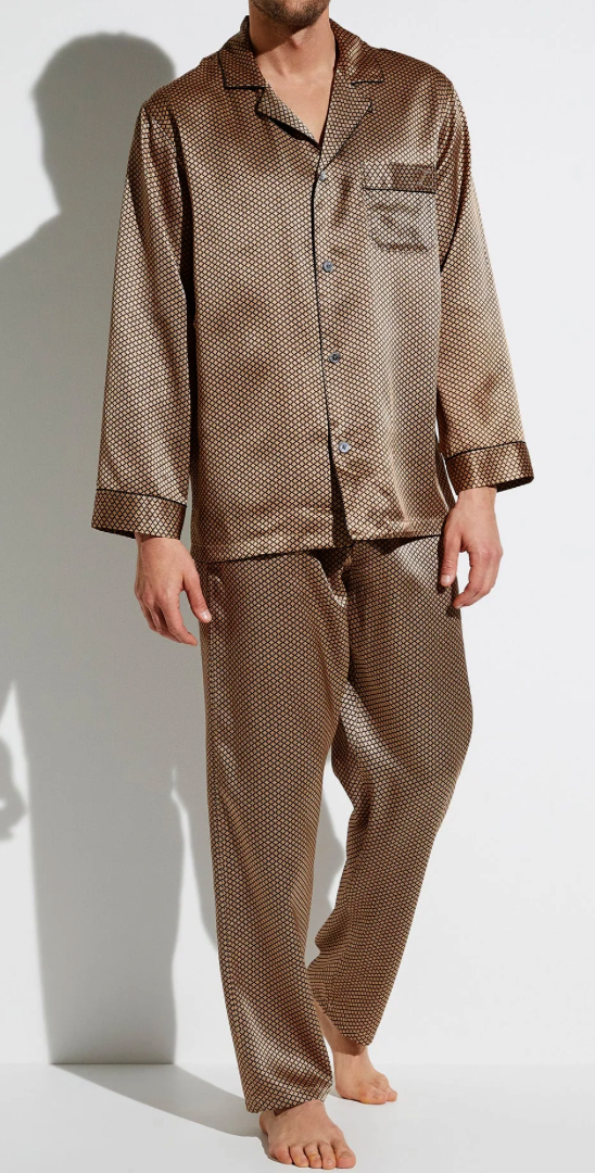 Zimmerli  Pyjama long pour homme - 100 % soie, couleur or fantaisie