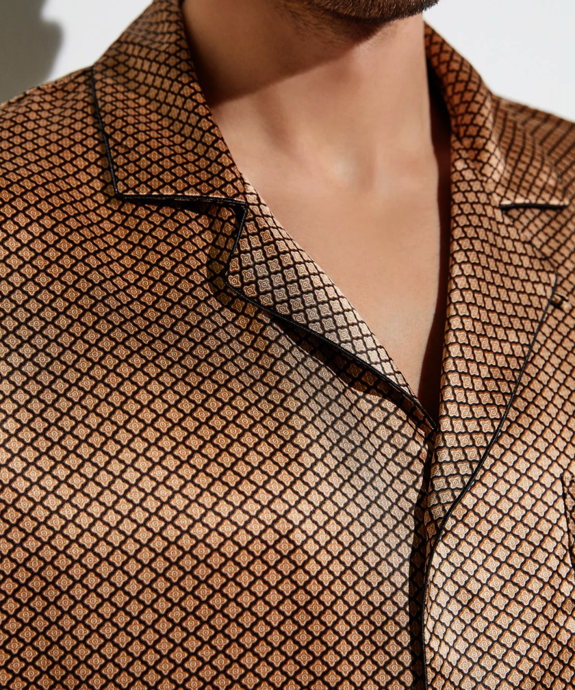 Zimmerli  Pyjama long pour homme - 100 % soie, coloris or fantaisie