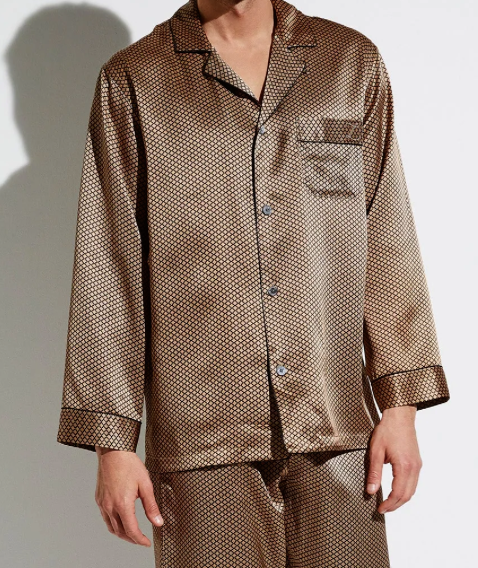 Zimmerli  Pyjama long pour homme - 100 % soie, couleur or fantaisie