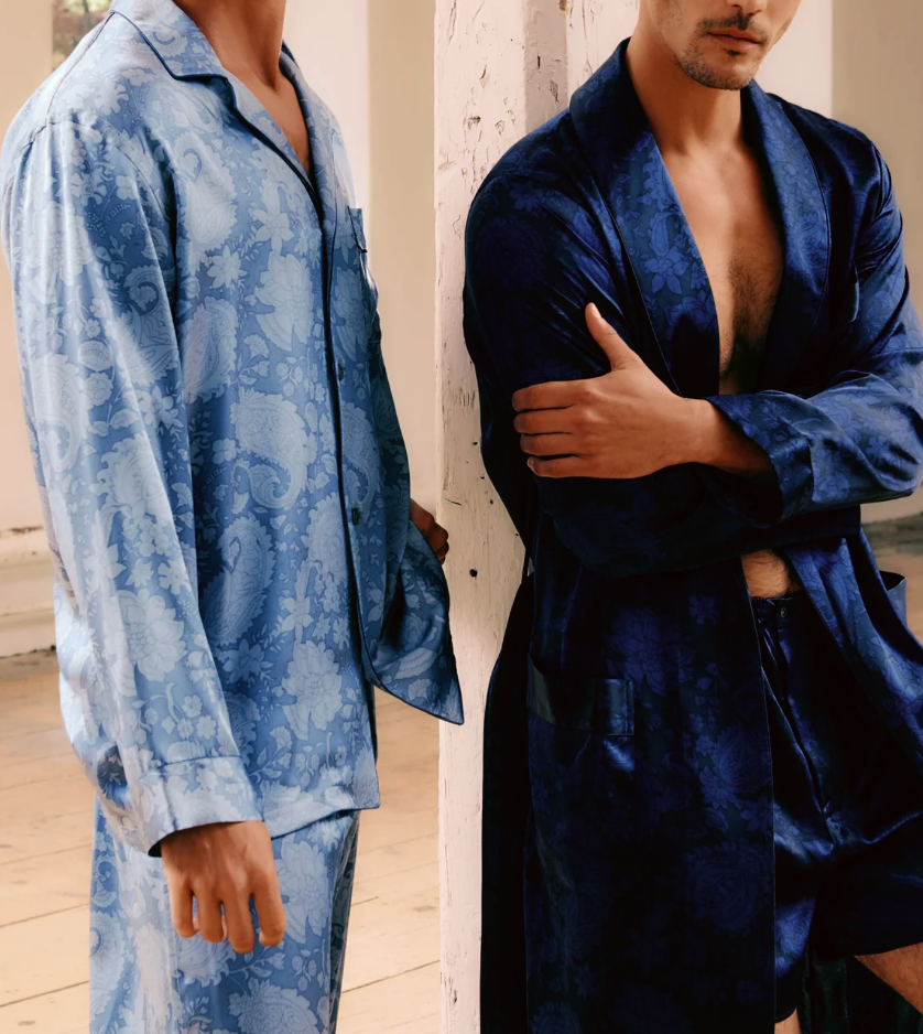 Zimmerli  Pyjama Lang  HEREN  -  100% Zijde , Paisley blauw kleur