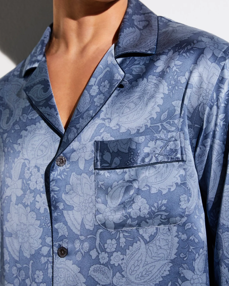 Zimmerli  Long Pyjama Men - 100% Silk, Paisley Blue Color