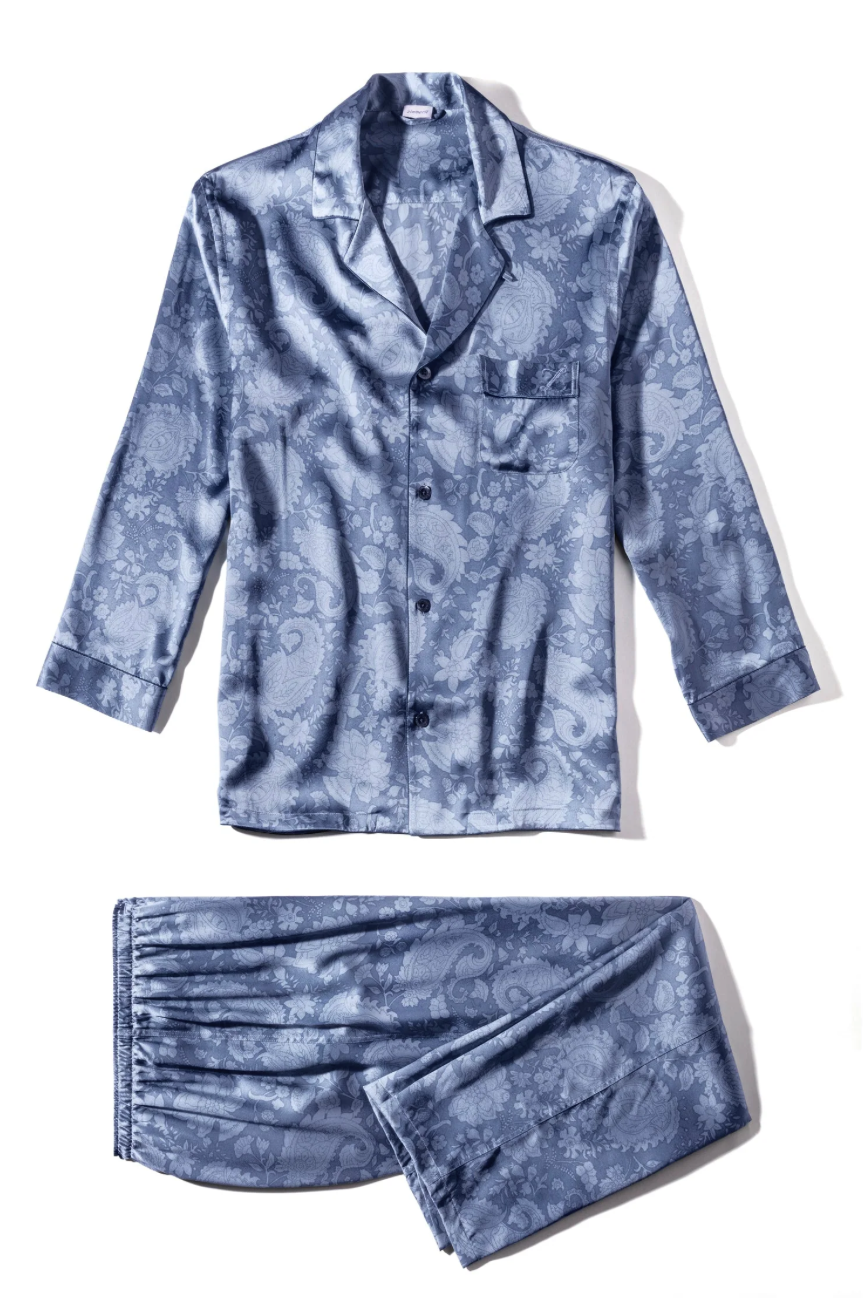 Zimmerli  Pyjama long pour homme - 100 % soie, motif cachemire bleu