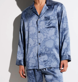 Zimmerli Pyjama long pour homme - 100 % soie, motif cachemire bleu