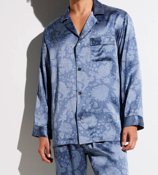Zimmerli  Pyjama long pour homme - 100 % soie, motif cachemire bleu