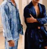 Zimmerli  Pyjama long homme - 100 % soie, motif cachemire bleu foncé