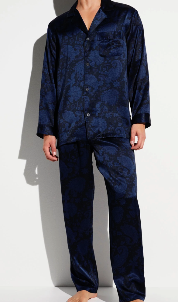 Zimmerli  Pyjama Lang  HEREN  -  100% Zijde , Paisley  donker blauw
