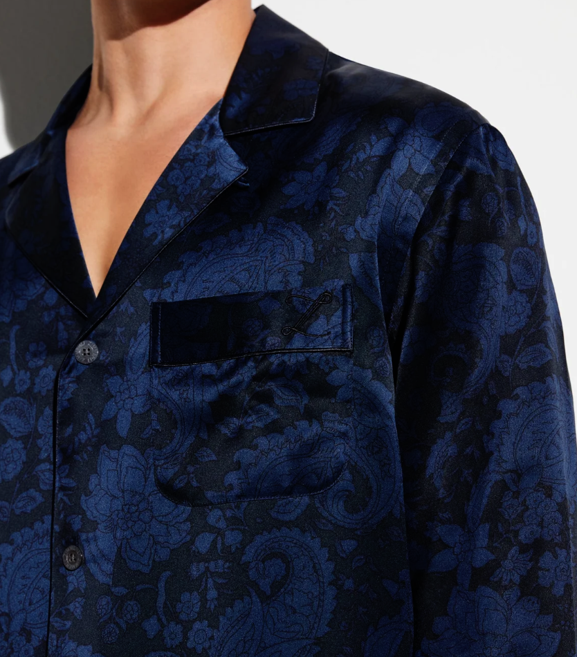 Zimmerli  Long Pyjama Men - 100% Silk, Paisley Dark Blue