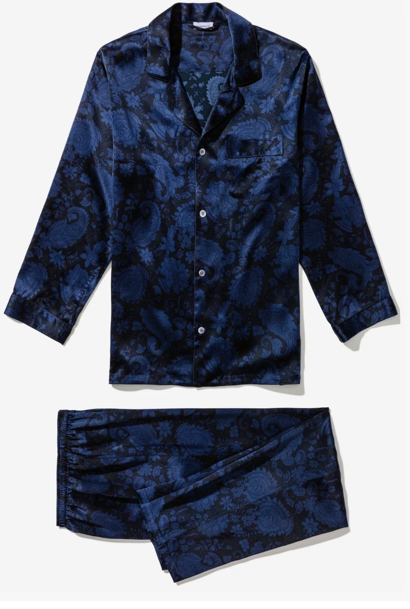 Zimmerli  Pyjama long homme - 100 % soie, motif cachemire bleu foncé