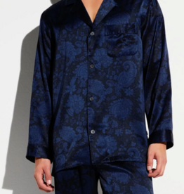 Zimmerli Pyjama long homme - 100 % soie, motif cachemire bleu foncé