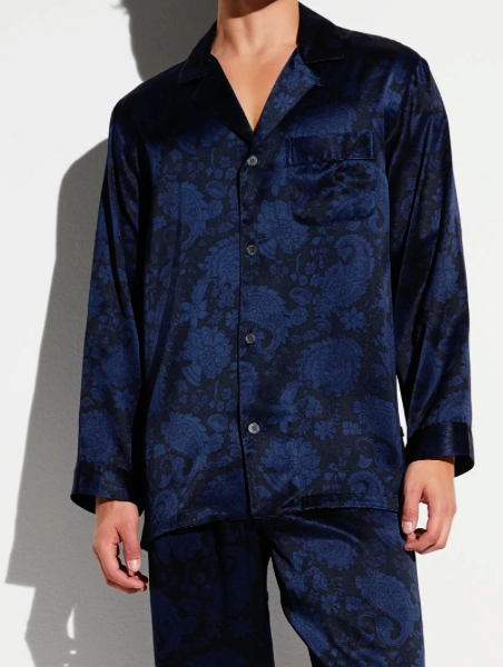 Zimmerli  Pyjama long homme - 100 % soie, motif cachemire bleu foncé