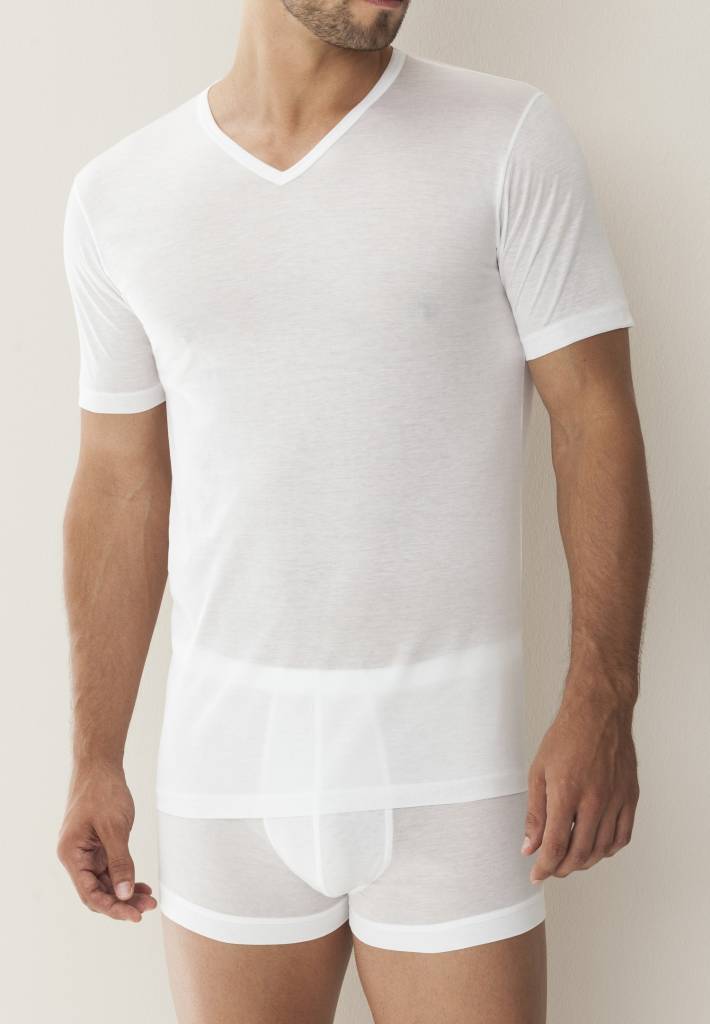 Zimmerli 252 ROYAL CLASSIC  ( Heren )  ( Kleine V )T-SHIRT  VN SS - 100% katoen getwijnd fijn, gemerceriseerd garen,