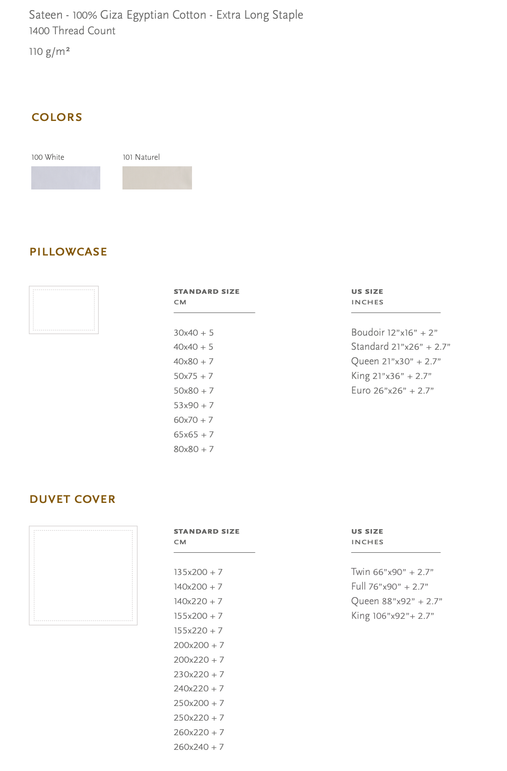 Celso de Lemos Bed linen AMANDA : ( 100% Egyptian GIZA cotton - Extra long threads - 1400 Thread Count - 110 g/m2