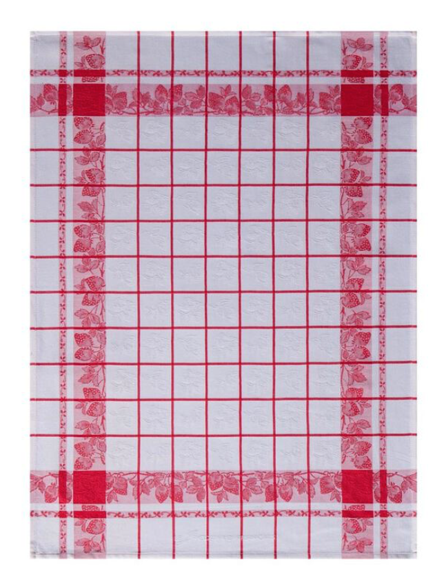 Le jacquard francais Keukenhanddoek aardbeien  60/80  (  Per 4  stuks ) 100 % katoen )