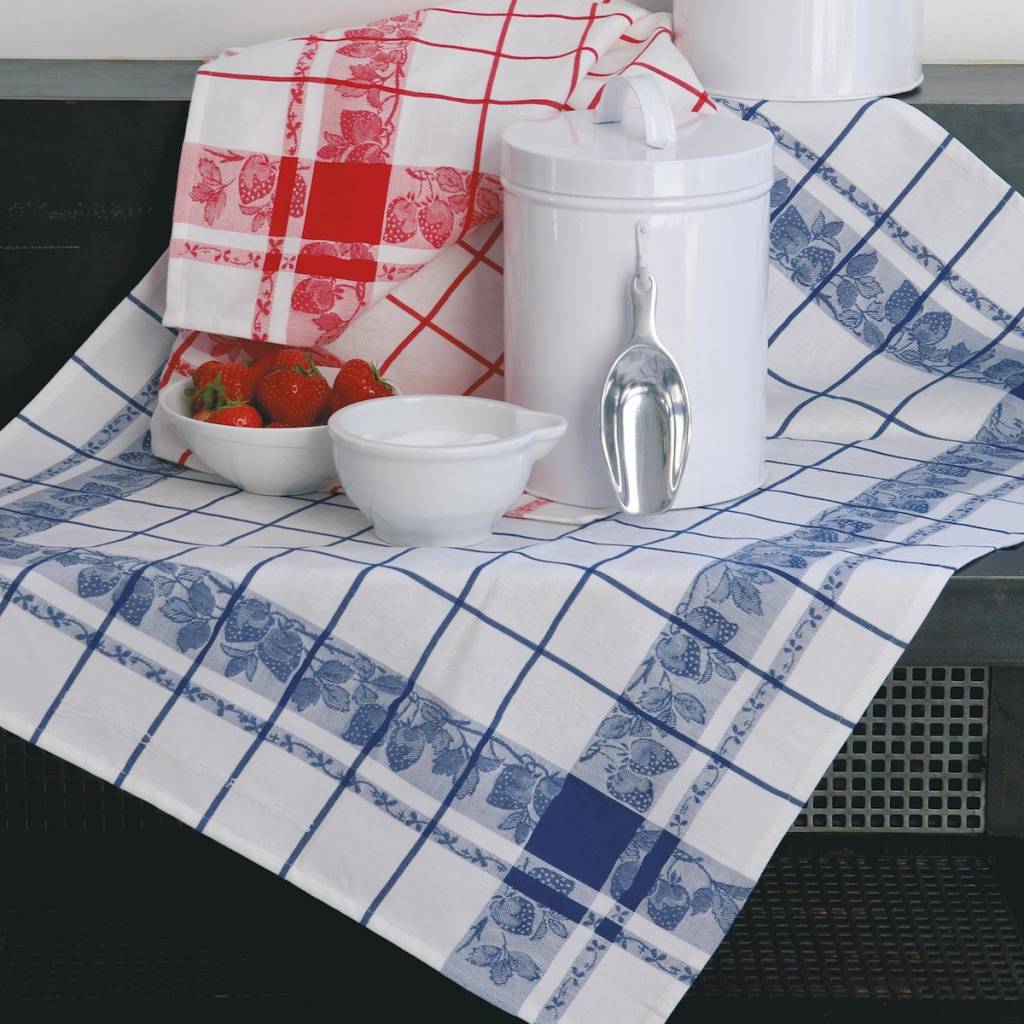 Le jacquard francais Torchon de cuisine à la fraise 60/80 (par lot de 4 pièces) 100% coton
