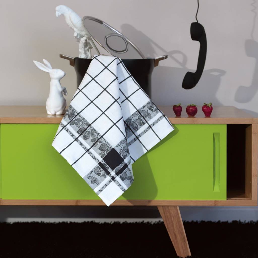 Le jacquard francais Torchon de cuisine à la fraise 60/80 (par lot de 4 pièces) 100% coton