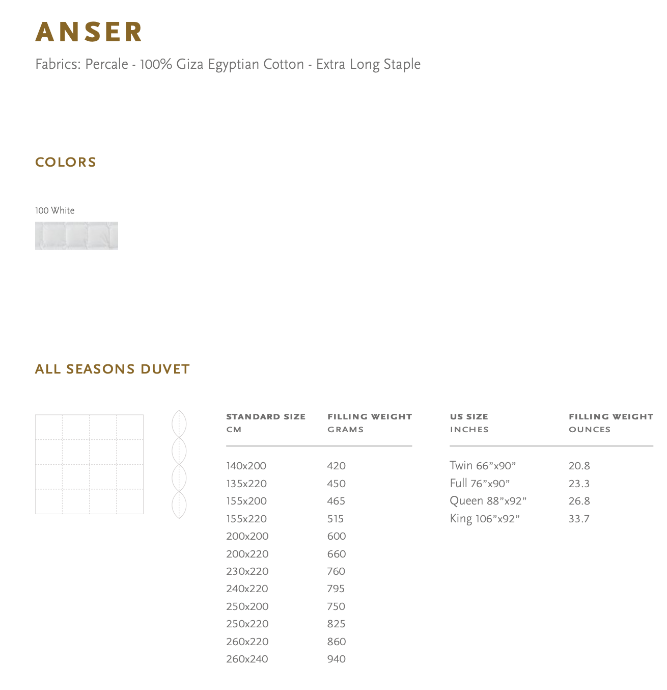 Celso de Lemos All-season duvet : ( 100% pure white goose down - 91% down clusters