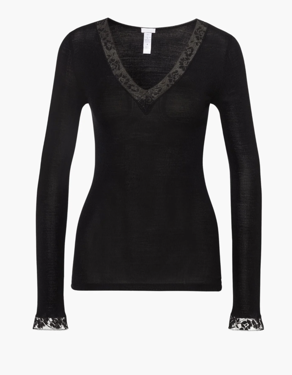 Zimmerli Ladies, Wool and Silk: T-shirt, V-neck (Long sleeve with lace) (70% Wool and 30% silk)
