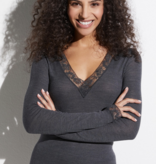 Zimmerli Femme, Laine et Soie : T-shirt, col V (manches longues avec dentelle) (70 % laine et 30 % soie)
