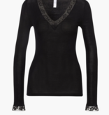 Zimmerli Femme, Laine et Soie : T-shirt, col V (manches longues avec dentelle) (70 % laine et 30 % soie)