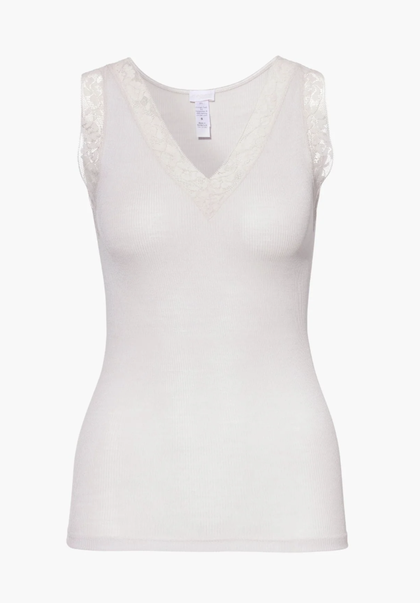 Zimmerli Femme, Laine et Soie : TOP, large bande, sans manches avec DENTELLE (70 % laine et 30 % soie)