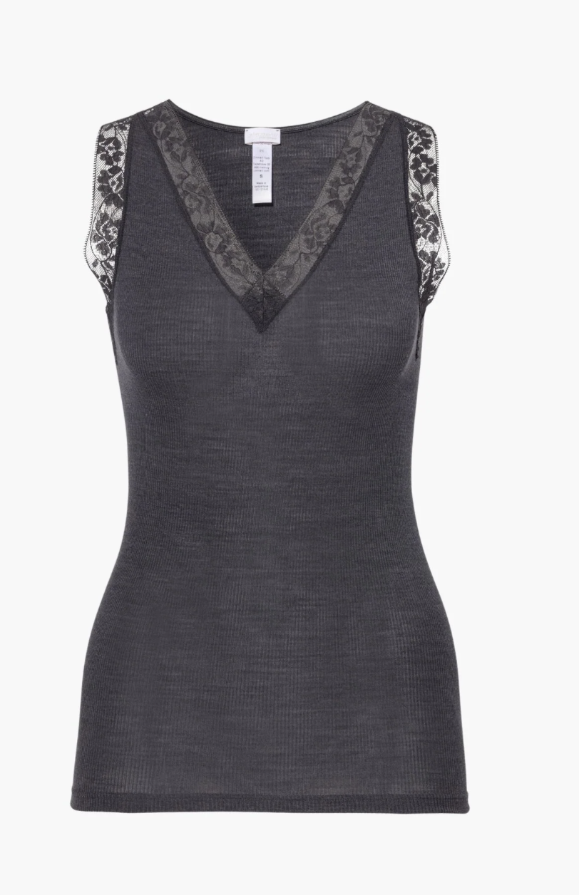 Zimmerli Ladies, Wool and Silk: TOP, wide band, sleeveless with LACE (70% Wool and 30% Silk)