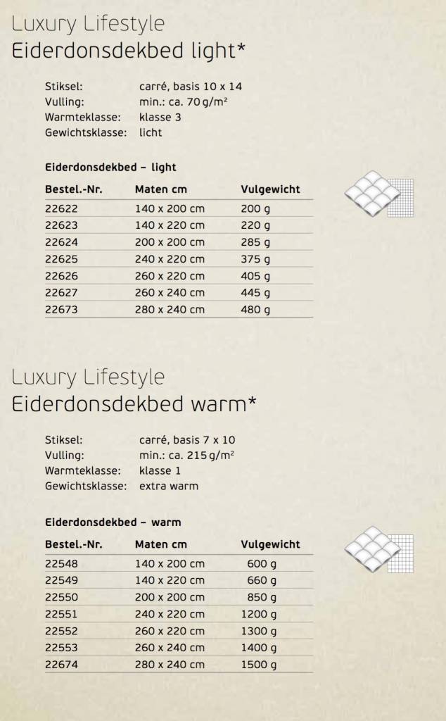 Brinkhaus Couette en duvet d'eider ( = FABRICATION SUR MESURE, ne peut être retournée)