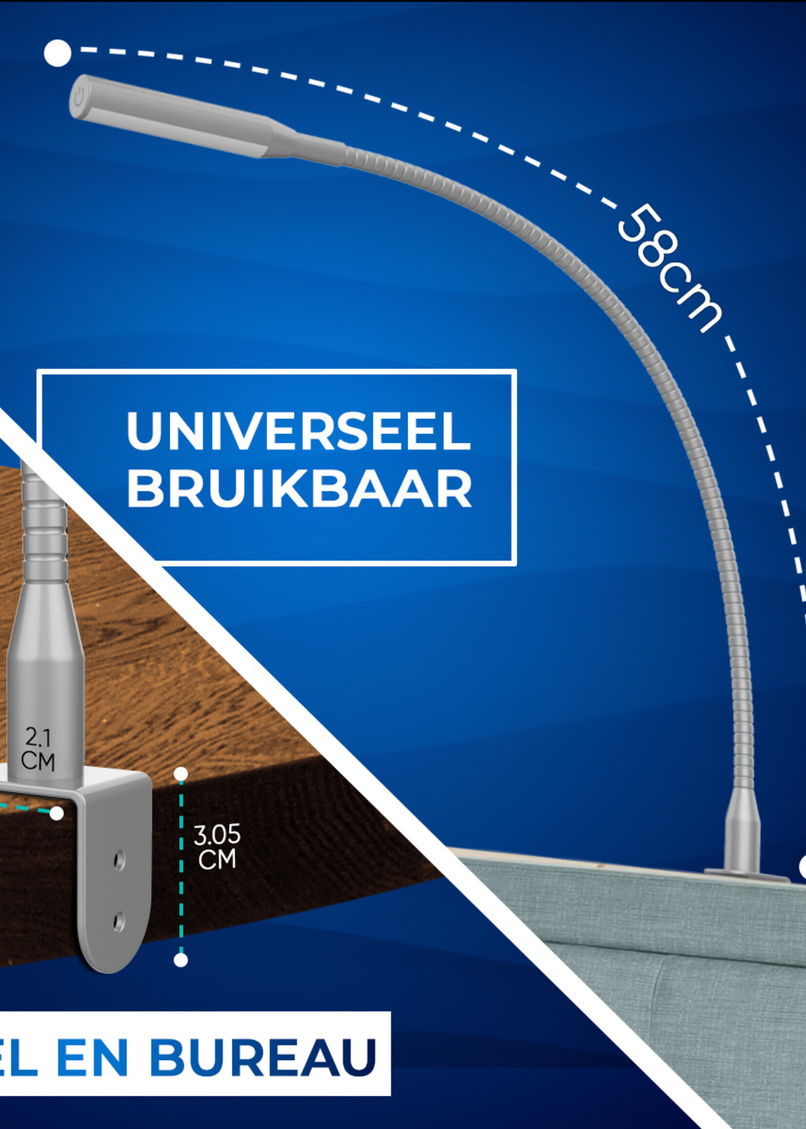 Novio verlichting Bed Leeslampjes met Dimfunctie zilver